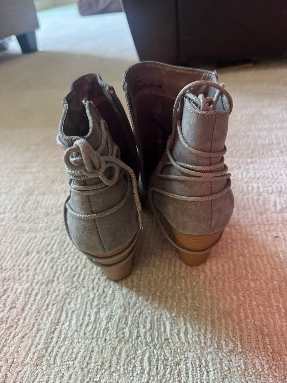 Lace-Up Suede Ankle Booties in Gray
